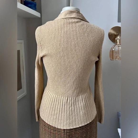 Tan Ribbed Button-Up Cardigan - Picture 3 of 3